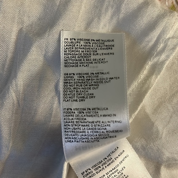 Manoush Floral Yellow Metallic Silver Pastel Ruffle Chiffon Midi Dress - 10 - Picture 15 of 16